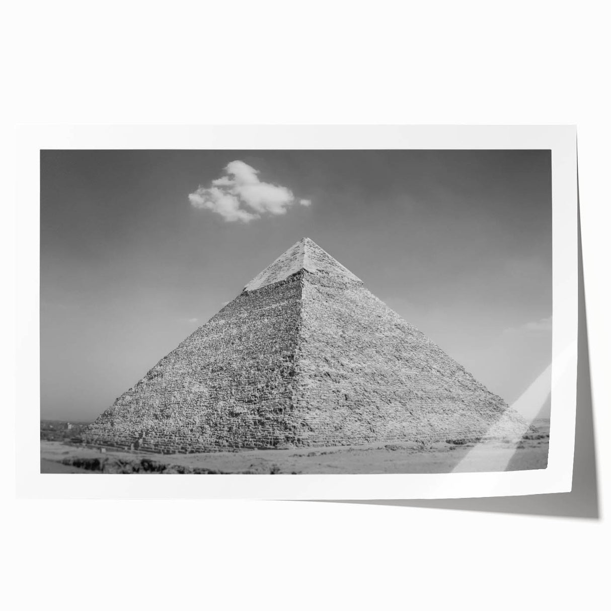 Extra large rolled print of pyramids with muted earth tones, ideal for art wall dining room.