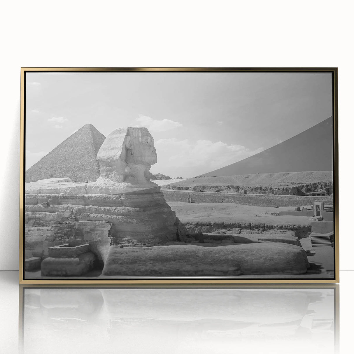 Mid-century modernist art of geometric pyramids in gold and black tones on acrylic, ideal for nursery wall art.