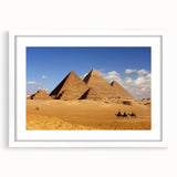 Extra large abstract art print featuring textured pyramids design in muted earth tones, framed with a white mat.