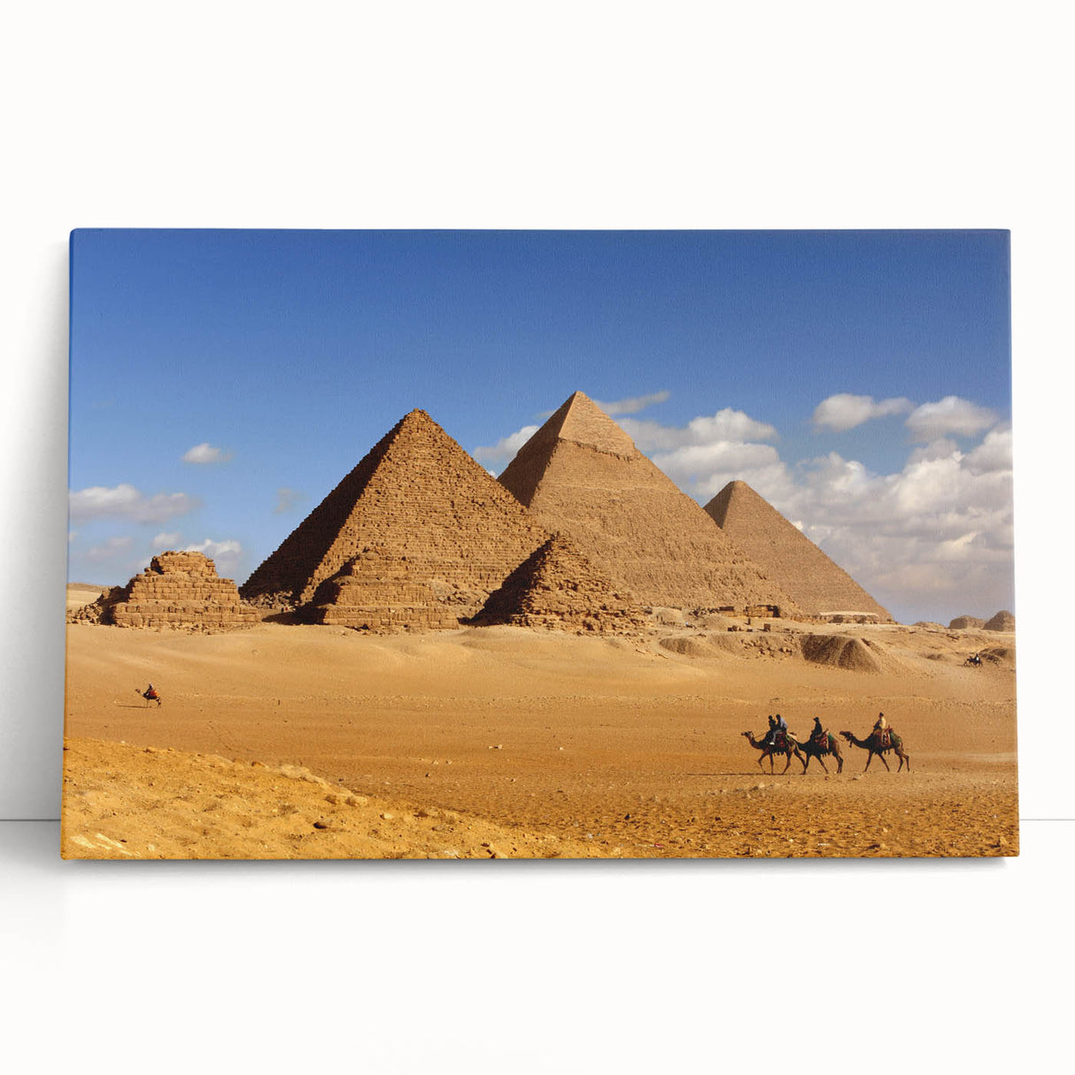 Large black and white stretched canvas print of pyramids, suitable as kitchen wall art or for bedroom ambiance.