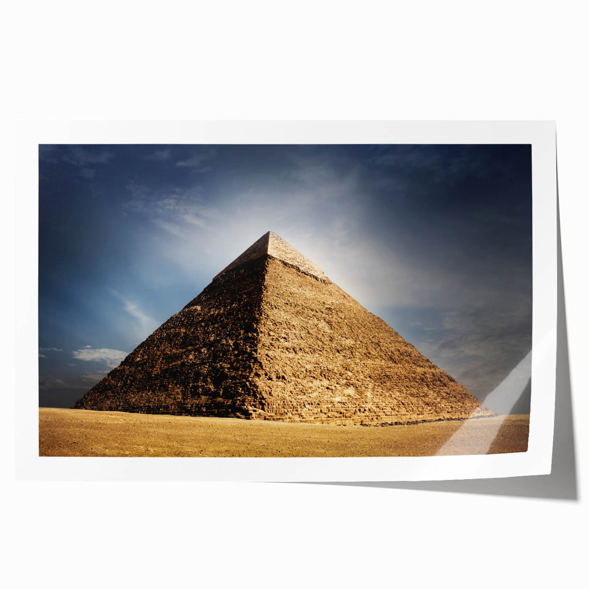 Rolled print of abstract pyramids in muted earth tones, suitable as art wall for dining room.