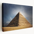 Side view of a large canvas depicting an abstract pyramid design in muted earth tones, suitable for kitchen wall art.