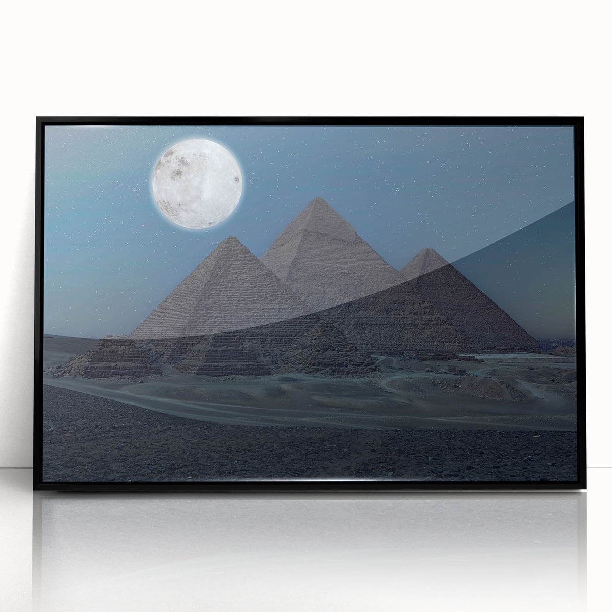 Large abstract wall art featuring geometric pyramids in black and white tones on a framed acrylic, suitable for modern decor.