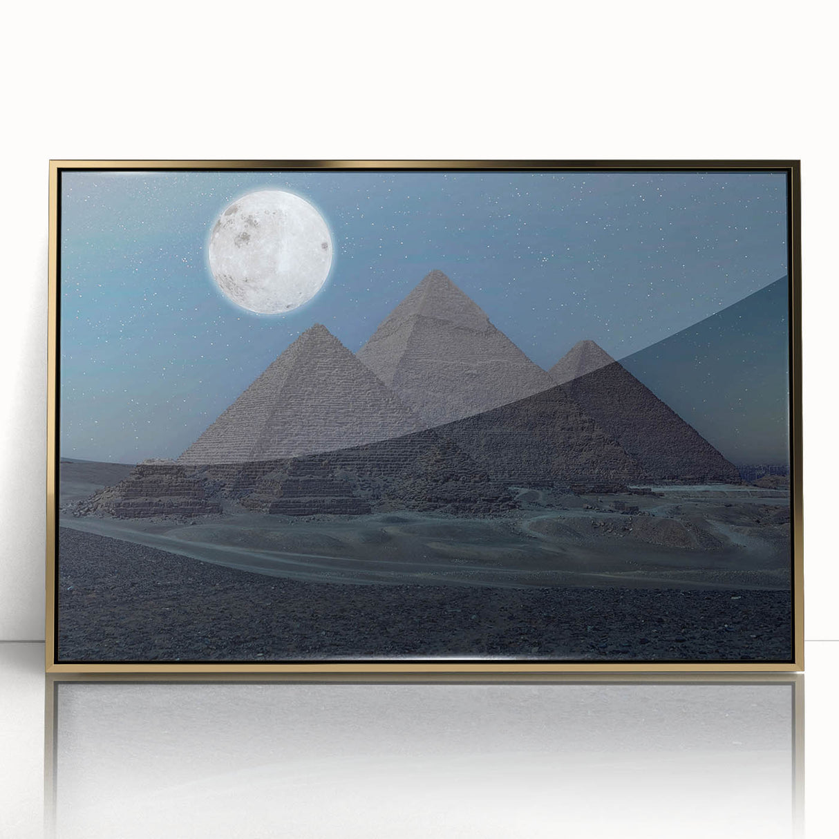 Mid-century modernist pyramid design in gold and black on acrylic, ideal for nursery wall art.