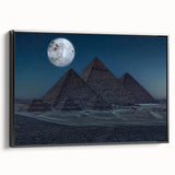 Black and white framed canvas of pyramids, in a vintage poster style, suitable for bedroom wall decor.