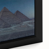 Extra large framed canvas featuring a close-up of pyramid architecture in black with colorful, textured detailing.