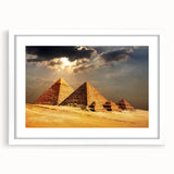 Extra large abstract art print of pyramids in textured gray tones on a white framed canvas, suitable for living room decor.