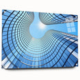 Acrylic print of a large abstract skyscraper design in cool blue tones, suitable for bedroom or dining room decor.