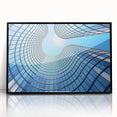 Large abstract wall art featuring a mid-century modernist skyscraper design in black and white.