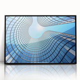 Large abstract wall art featuring a mid-century modernist skyscraper design in black and white.