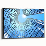 Black and white framed canvas of a vintage skyscraper landscape, ideal for bedroom wall art.