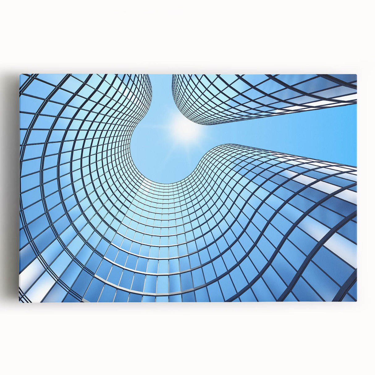 Black and white photo of skyscrapers on stretched canvas, suitable for kitchen wall art.