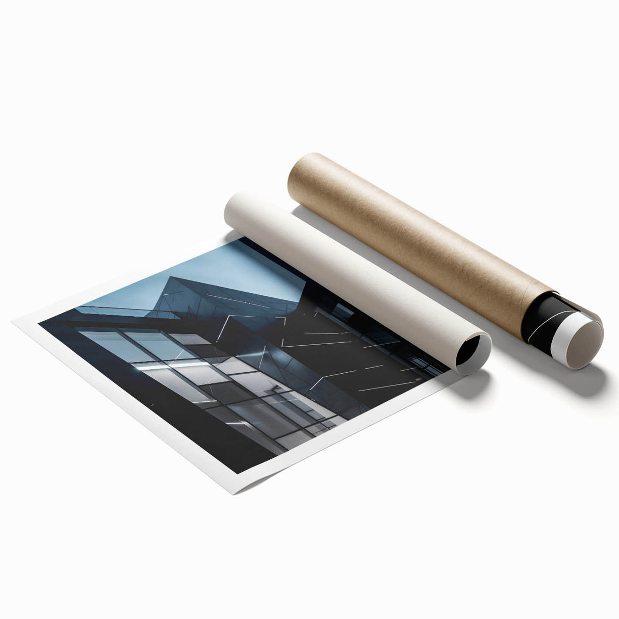 Extra large rolled print featuring a minimalist skyscraper design in monochrome, ideal for modern bathroom decor.