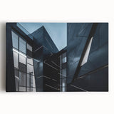 Black and white photo of a skyscraper on stretched canvas, ideal for kitchen art.