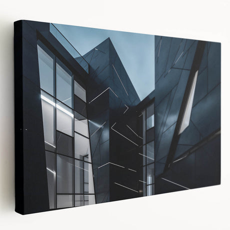 Large canvas print of a modern skyscraper design in grayscale, suitable for kitchen wall art.