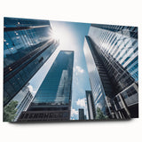 Acrylic print of a large abstract skyscraper design in muted gray tones, suitable for bedroom or dining room art.
