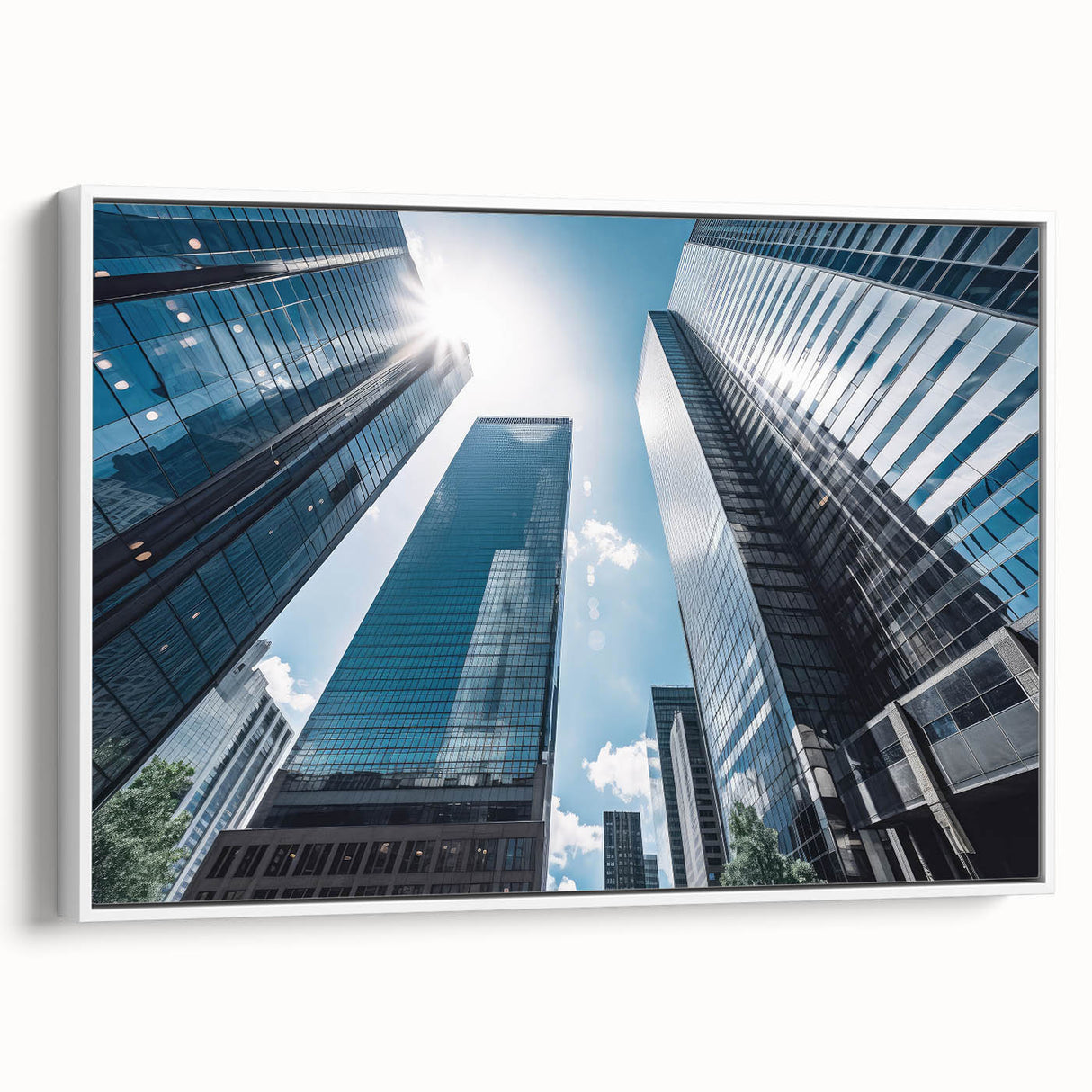 Framed canvas featuring a black and white vintage poster art of skyscraper architecture, ideal for bedroom wall decor.