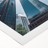 Art deco poster featuring a monochrome skyscraper design on rolled canvas, suitable for dining room walls.