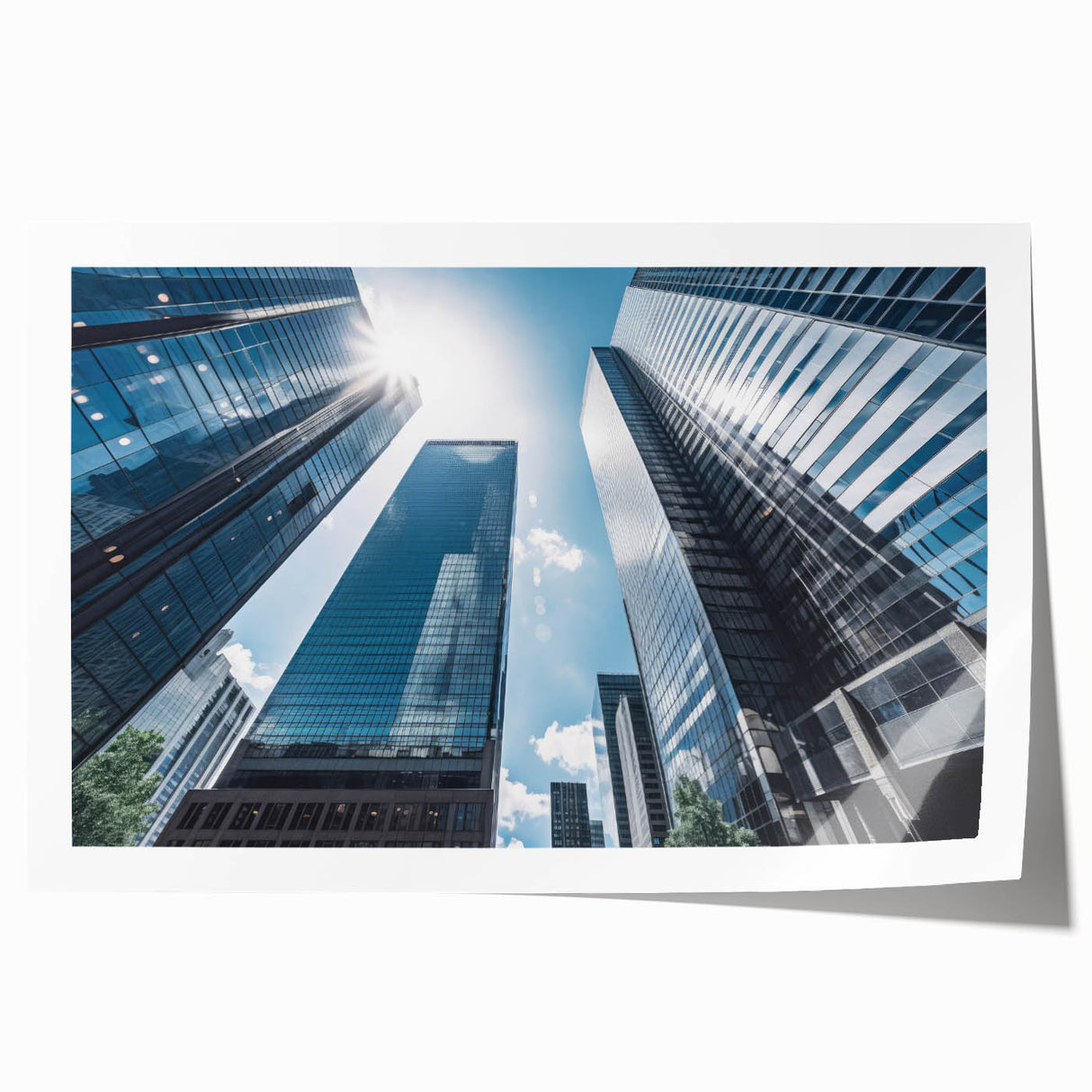 Rolled print of a skyscraper design in muted gray tones, ideal for art wall dining room.