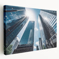 Large art print of a skyscraper silhouette in monochrome tones on stretched canvas, suitable for kitchen wall art.