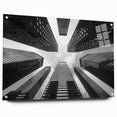 Acrylic print of a large abstract skyscraper design in grayscale, ideal for modern bedroom or dining room decor.