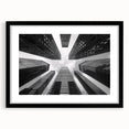 Extra large, abstract art print featuring colorful, textured skyscraper designs on a black framed canvas.