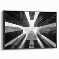 Black and white framed canvas of a vintage skyscraper landscape, ideal for bedroom wall decor.