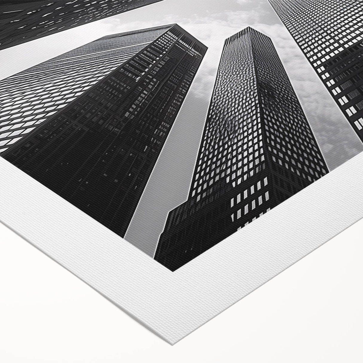 Art deco poster featuring a monochrome skyscraper design on rolled canvas, suitable for dining room wall art.