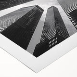 Art deco poster featuring a monochrome skyscraper design on rolled canvas, suitable for dining room wall art.