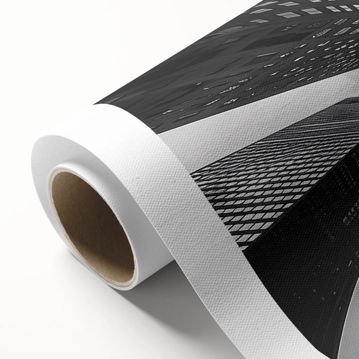 Art deco poster of a skyscraper in muted gray tones on rolled canvas, ideal for nursery wall art or dining room.