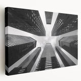Side view of a large art print on stretched canvas depicting a detailed skyscraper design, ideal for kitchen wall art.