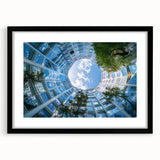 Extra large abstract art print featuring colorful, textured skyscraper designs on a black framed canvas.