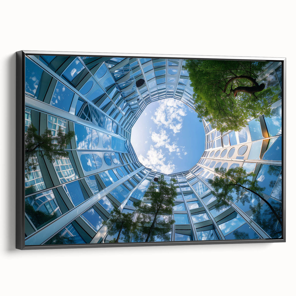 Black and white framed canvas of a skyscraper design, ideal for bedroom wall art.