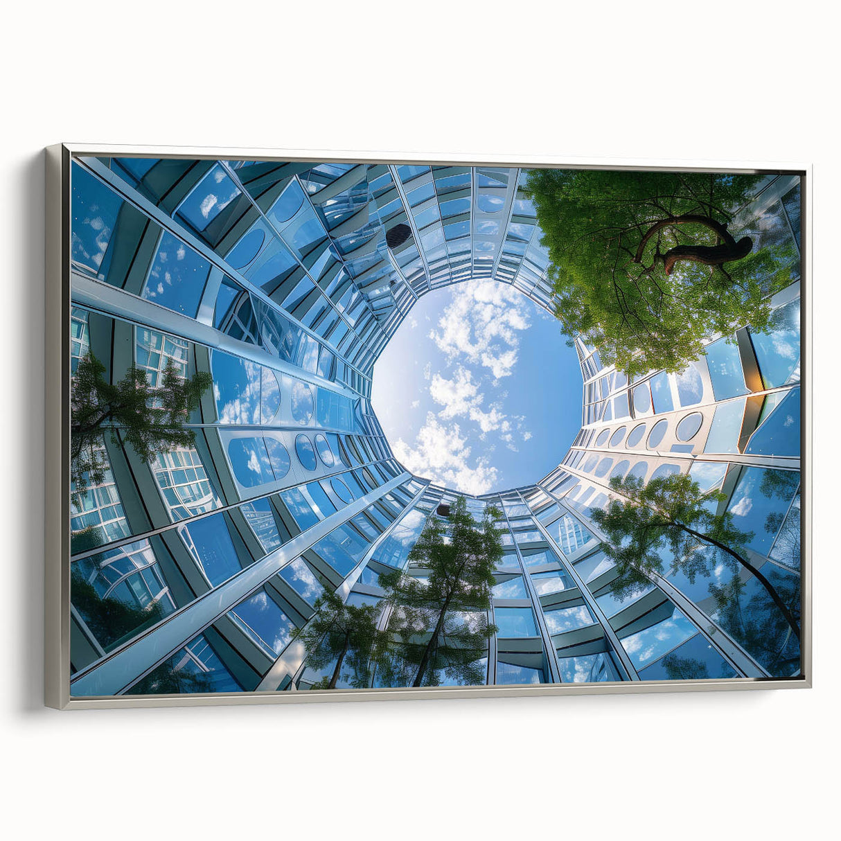 Vintage poster art of a skyscraper, featuring black and colorful hues on a large framed canvas, ideal for living room decor.