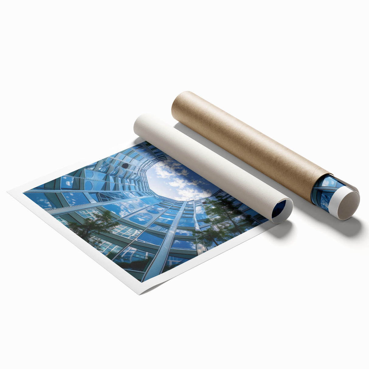 Extra large rolled print of a skyscraper design in monochrome, ideal for classy bathroom wall art.