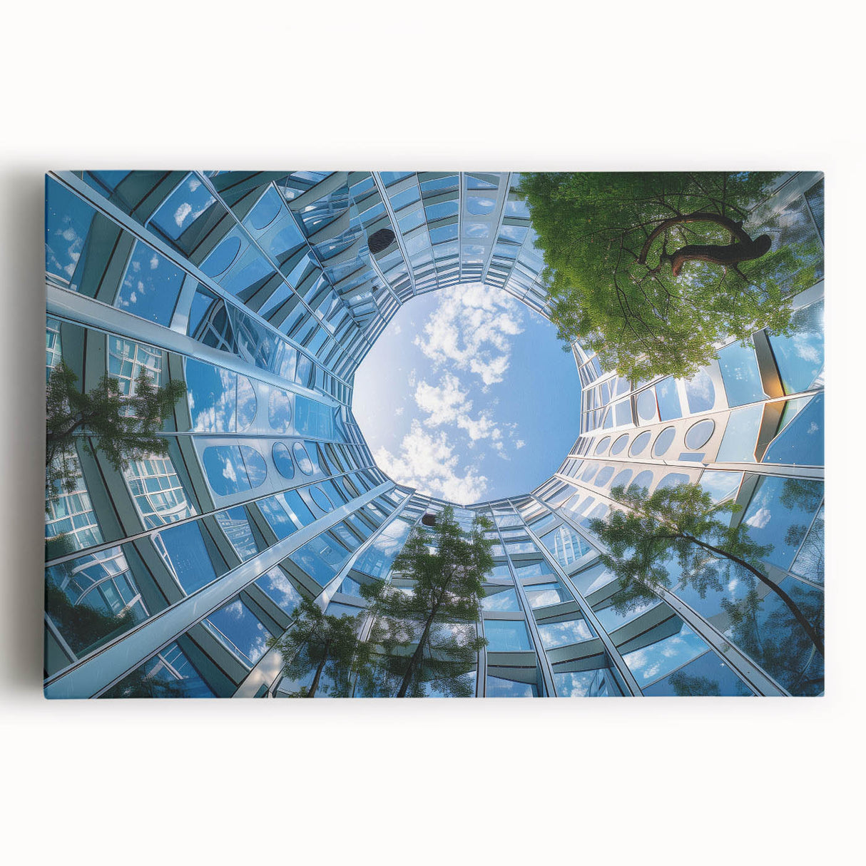 Black and white photo of skyscrapers on stretched canvas, ideal for kitchen wall art.