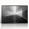 Large abstract wall art featuring a black and white skyscraper design on an acrylic print, suitable for modern office decor.