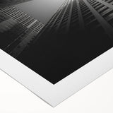 Art deco poster featuring a stylized skyscraper in monochrome tones on rolled canvas.