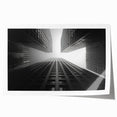 Rolled print of a skyscraper architecture design in monochrome shades, suitable for modern dining room decor.