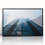 Large abstract wall art of skyscrapers in black and gray tones on acrylic, ideal for modern office decor.
