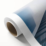 Art Deco poster of a skyscraper, in monochrome shades, printed on rolled canvas, suitable for dining room decor.