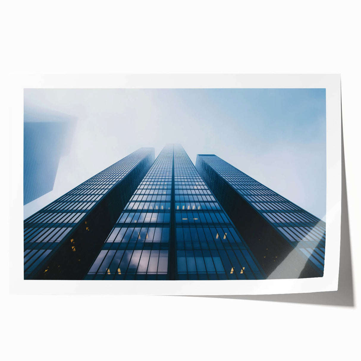 Extra large rolled print of a skyscraper design in grayscale, ideal for art wall dining room.