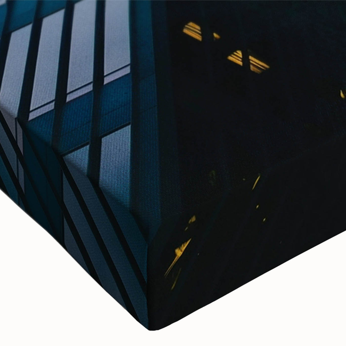 Large art featuring a black and white skyscraper landscape on stretched canvas, suitable for bedroom wall decor.
