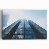 Black and white photo of a skyscraper on stretched canvas, suited for kitchen wall art.