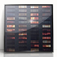 Large abstract wall art of skyscrapers in muted gray tones on framed acrylic, suitable for modern art wall decor.