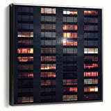 Black and white framed canvas of a vintage skyscraper landscape, ideal for bedroom wall art.