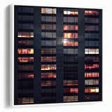 Framed canvas depicting a vintage-style black and white skyscraper landscape, ideal for bedroom wall art.