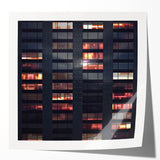 Rolled print of a skyscraper design in muted gray tones, ideal for modern dining room decor.