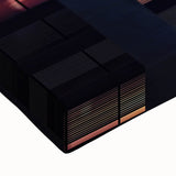 Black and white large art print of skyscrapers on stretched canvas, suitable for bedroom wall decor.