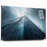 Acrylic print of a large abstract skyscraper design in grayscale, suitable for bedroom or dining room decor.